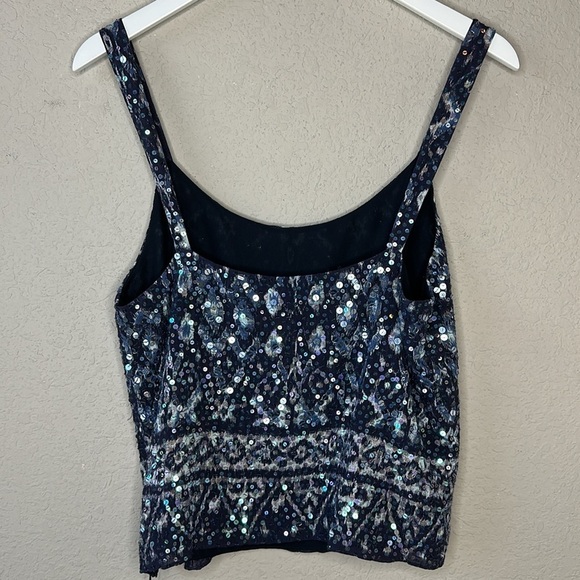 Lafayette 148 New York Blue Sequin Hand Beaded Camisole Top Size 10 - Picture 6 of 12